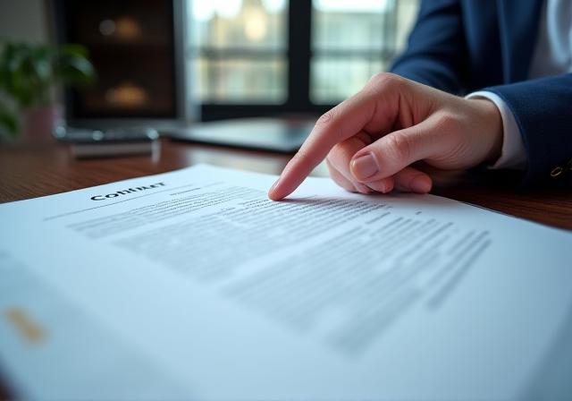Close up of a legal professional reviewing a contract in a modern London office